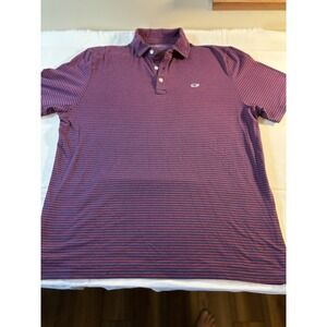 Vineyard Vines Edgartown Polo Mens Large Red Blue Stripe Sh/Sl Golf Chest Logo
